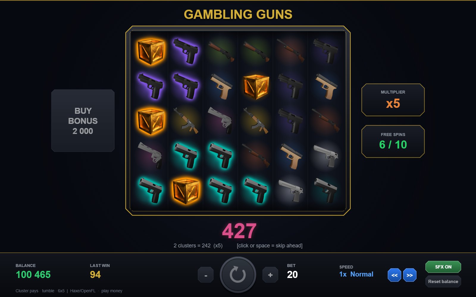 Gambling Guns slot during a free-spins bonus
